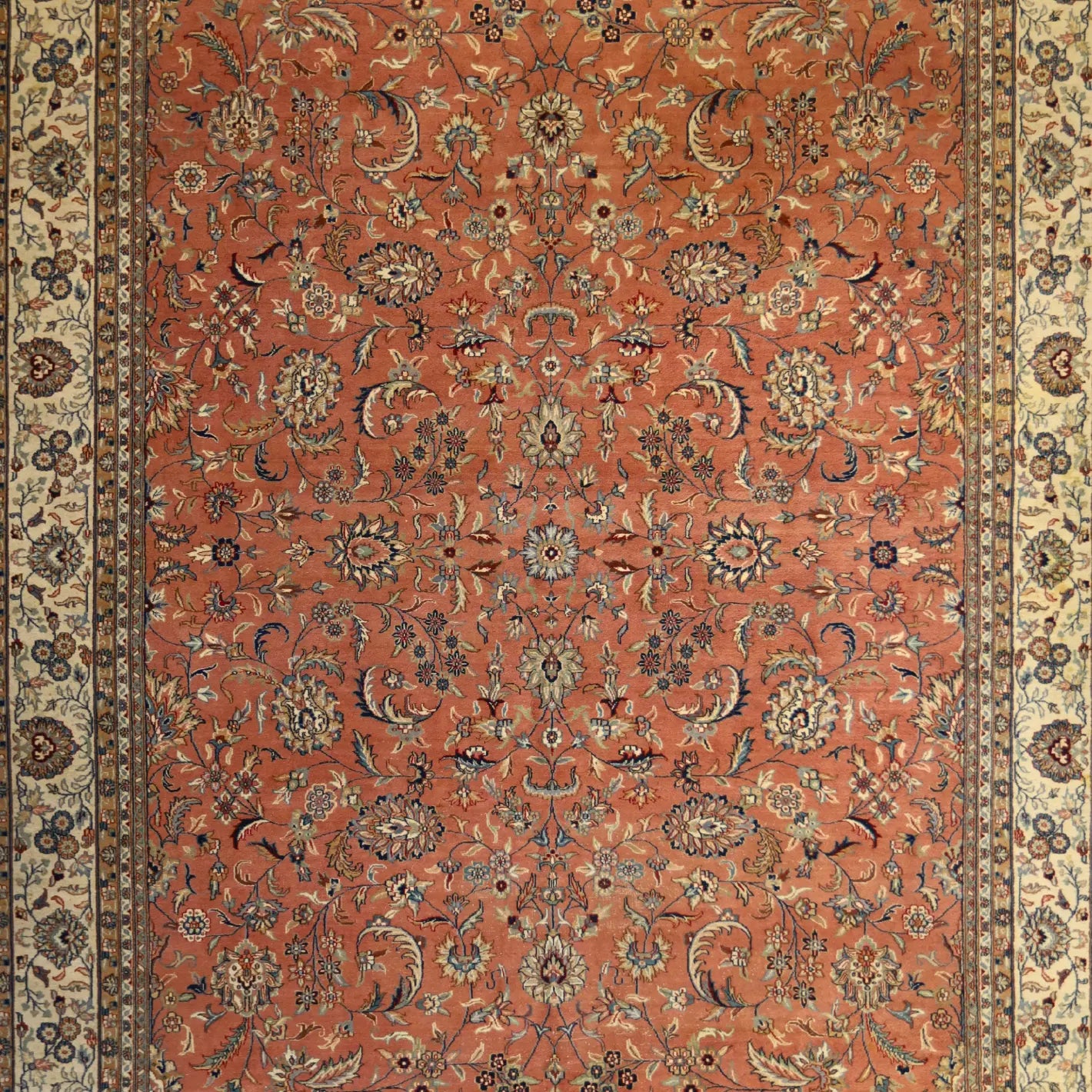 10'0" x 14'0" PINK AND IVORY KASHAN INDIAN FLORAL RUG