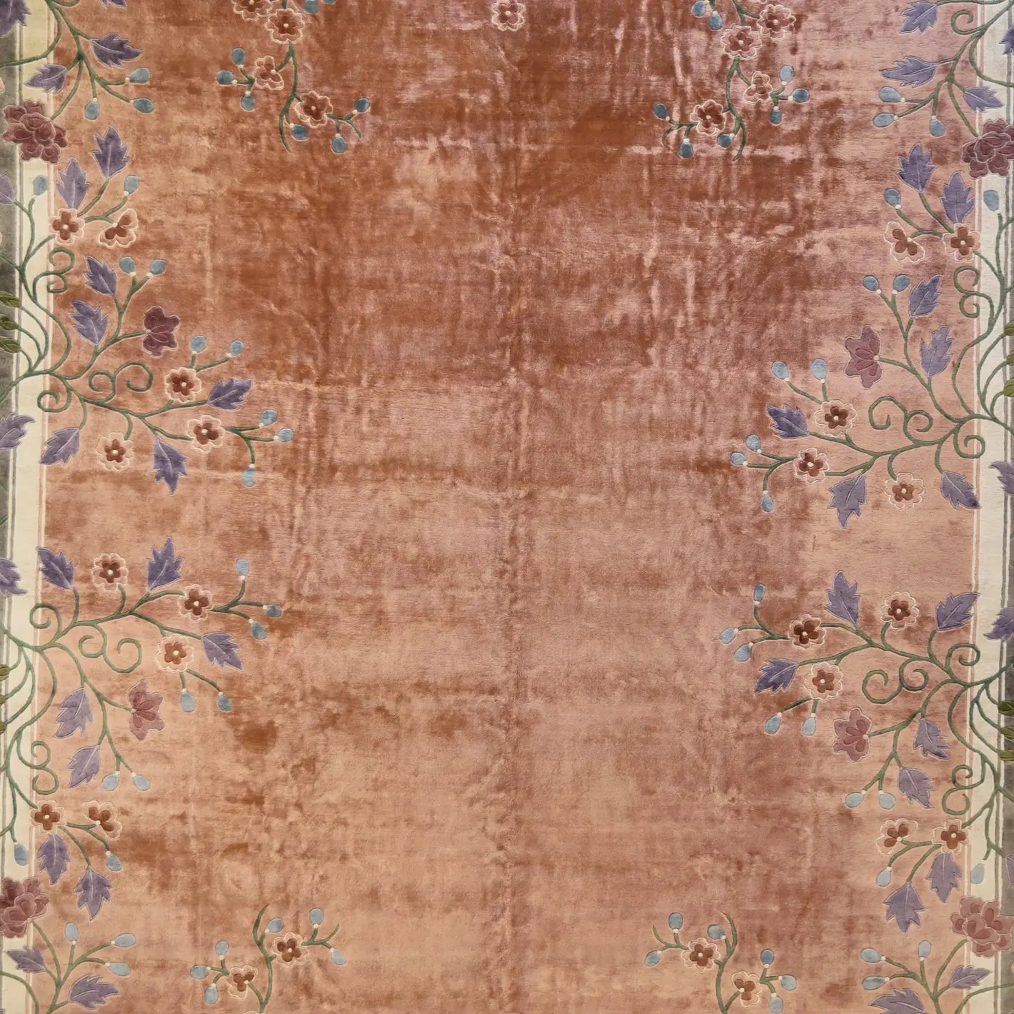 10'2" x 13'6" PINK AND GRAY ART-DECO FLORAL CHINESE RUG
