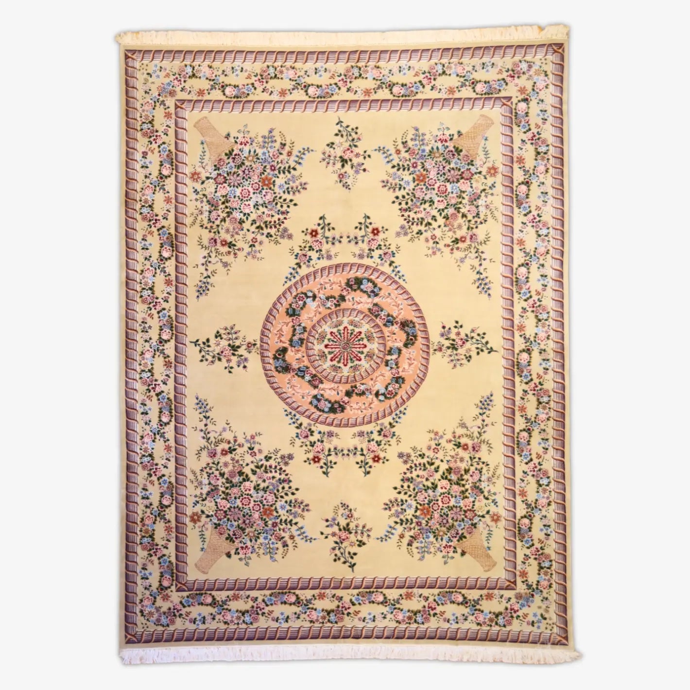 8'7" x 11'7" BEIGE AND BROWN EUROPEAN PAKISTANI FLORAL RUG