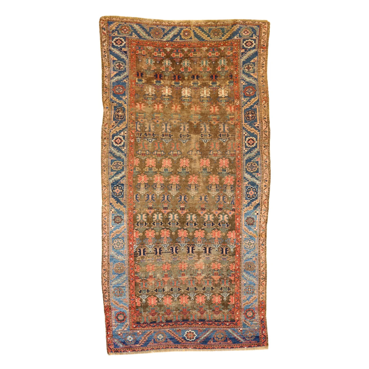 3'11" x 7'7" BROWN AND BLUE BIJAR ANTIQUE PERSIAN RUG