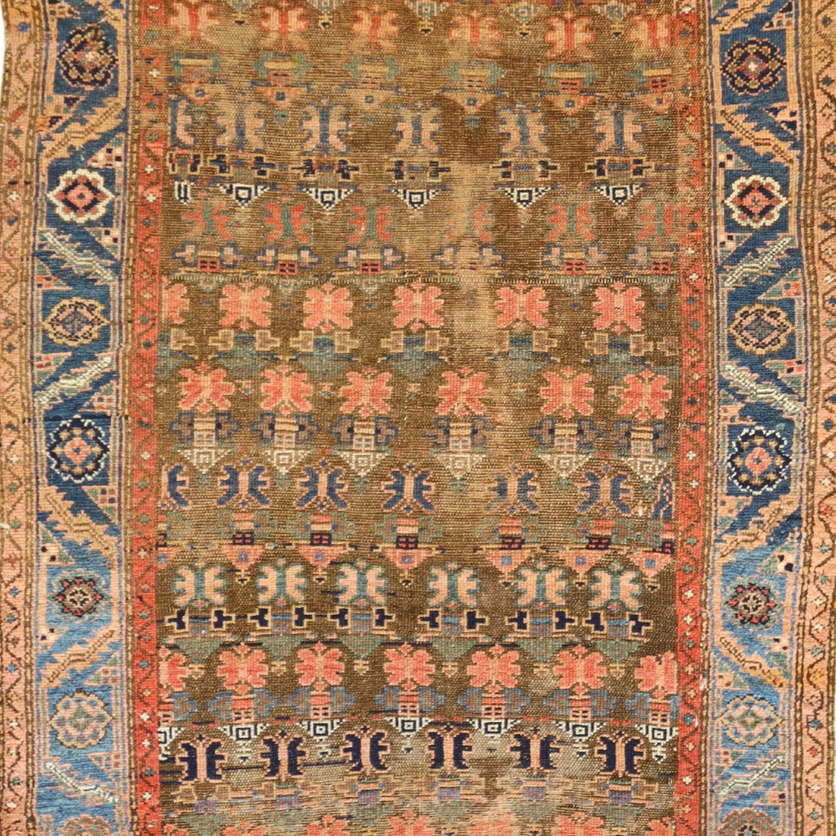 3'11" x 7'7" BROWN AND BLUE BIJAR ANTIQUE PERSIAN RUG
