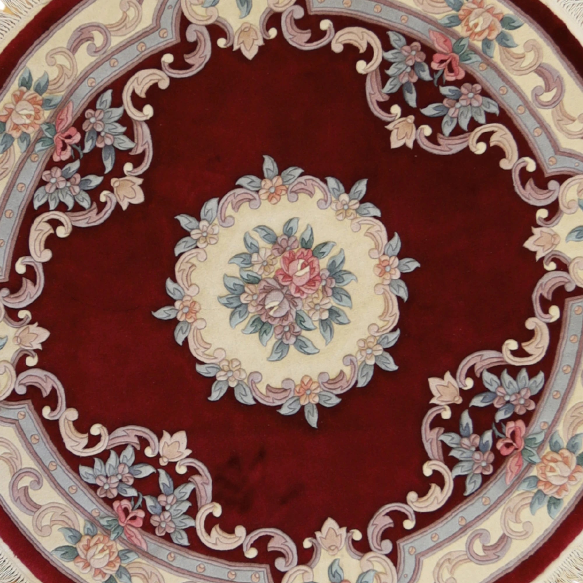 5'6" x 5'6" BURGUNDY AND BEIGE AUBUSSON FRENCH CHINESE RUG