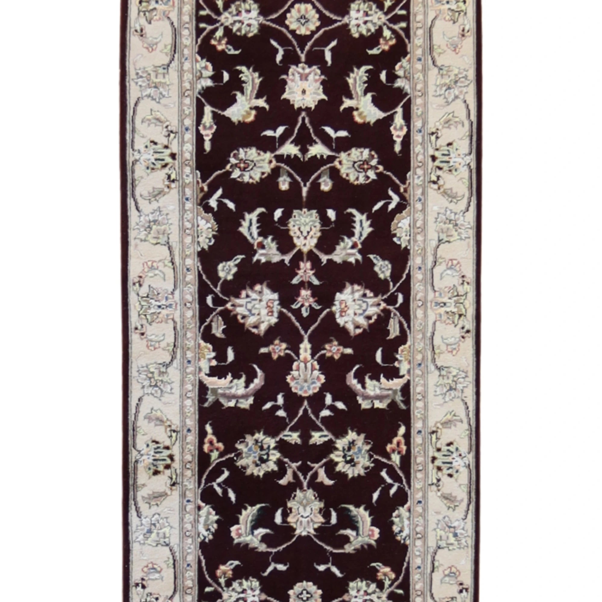 2'3" x 11'8" BURGUNDY AND TAN KASHAN FLORAL CHINESE RUG