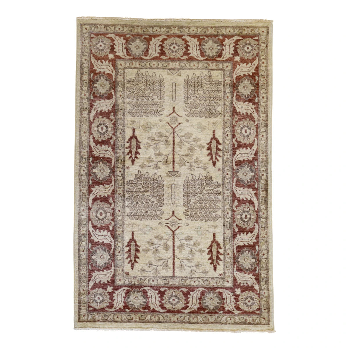 4'0" x 6'3" BEIGE AND RED PESHAWAR RUSTIC PAKISTAN RUG