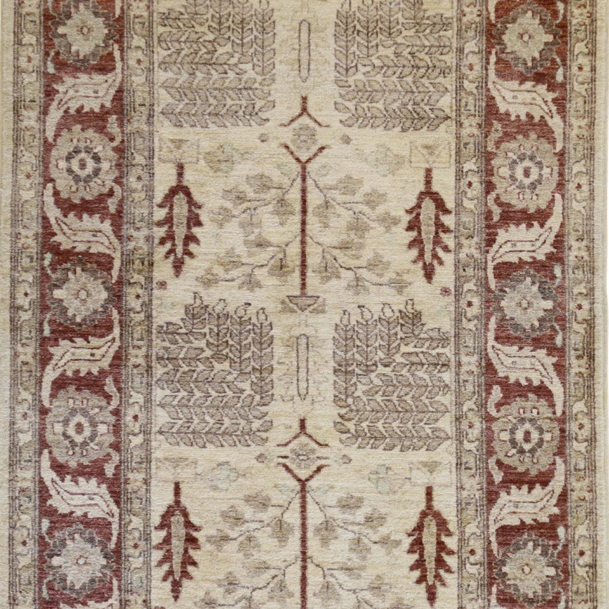 4'0" x 6'3" BEIGE AND RED PESHAWAR RUSTIC PAKISTAN RUG