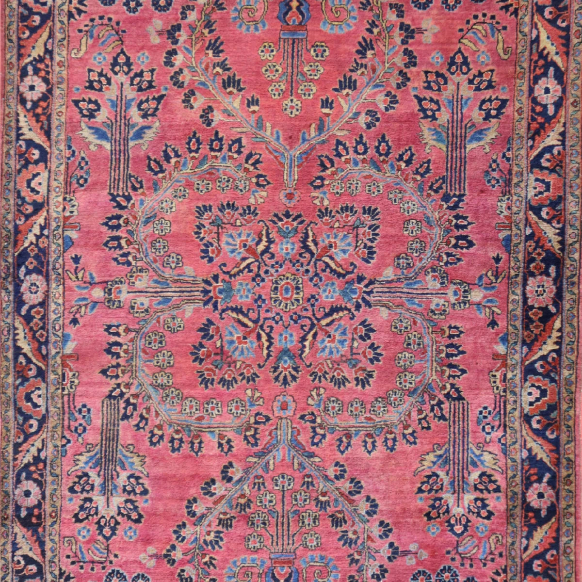 5'0" x 7'0" RASPBERRY AND NAVY SAROUK FLORAL PERSIAN RUG