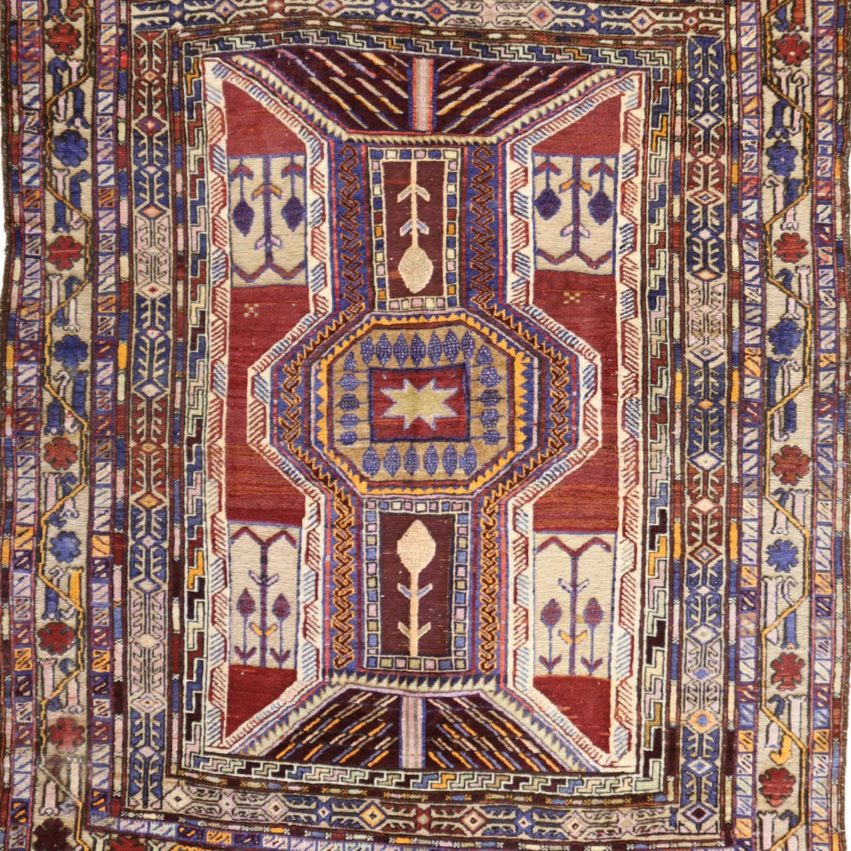 4'5" x 6'0" MULTICOLOR AND BEIGE BALUCH GEOMETRIC PERSIAN RUG