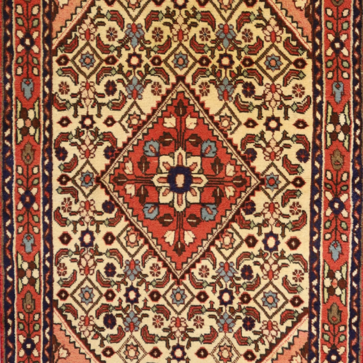 3'4" x 5'1" BEIGE AND RED HAMEDAN GEOMETRIC PERSIAN RUG
