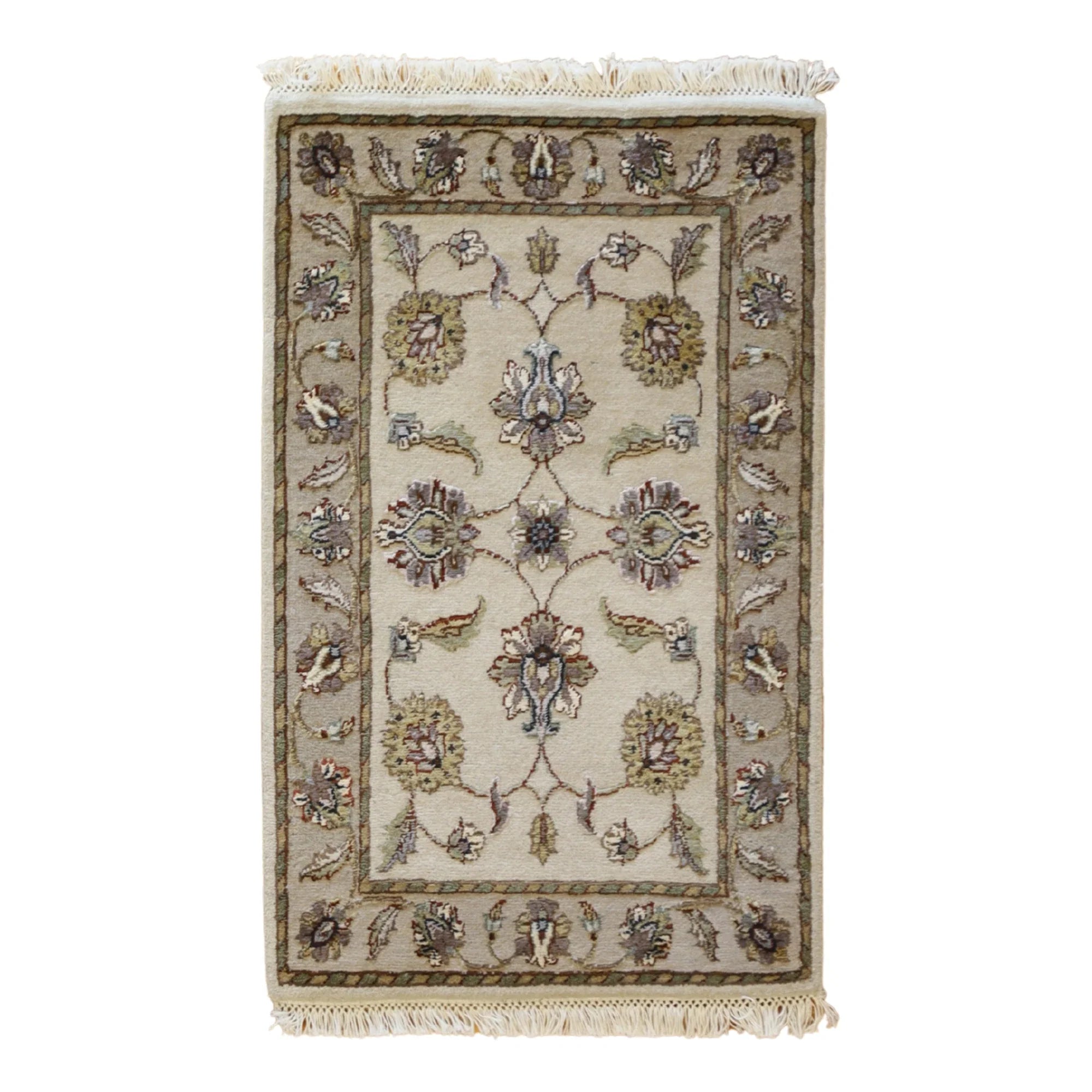 2'0" x 3'0" IVORY AND TAN JAIPUR FLORAL INDIAN RUG