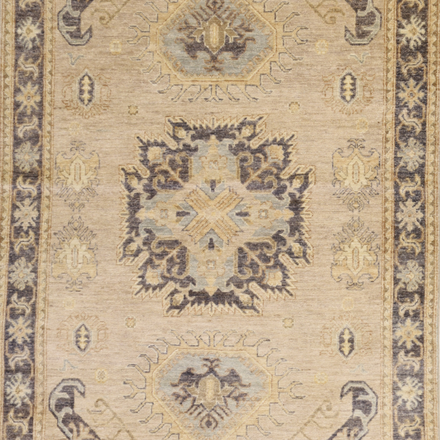 3'10" x 5'11" BEIGE AND NAVY PESHAWAR GEOMETRIC PAKISTANI RUG
