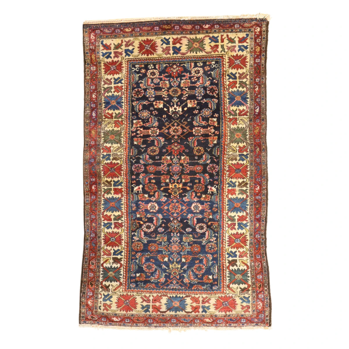 4'0" x 6'8" NAVY AND IVORY MALAYER ANTIQUE PERSIAN RUG