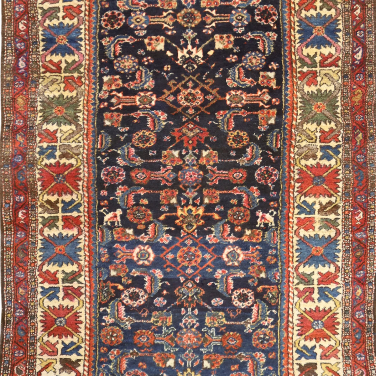 4'0" x 6'8" NAVY AND IVORY MALAYER ANTIQUE PERSIAN RUG