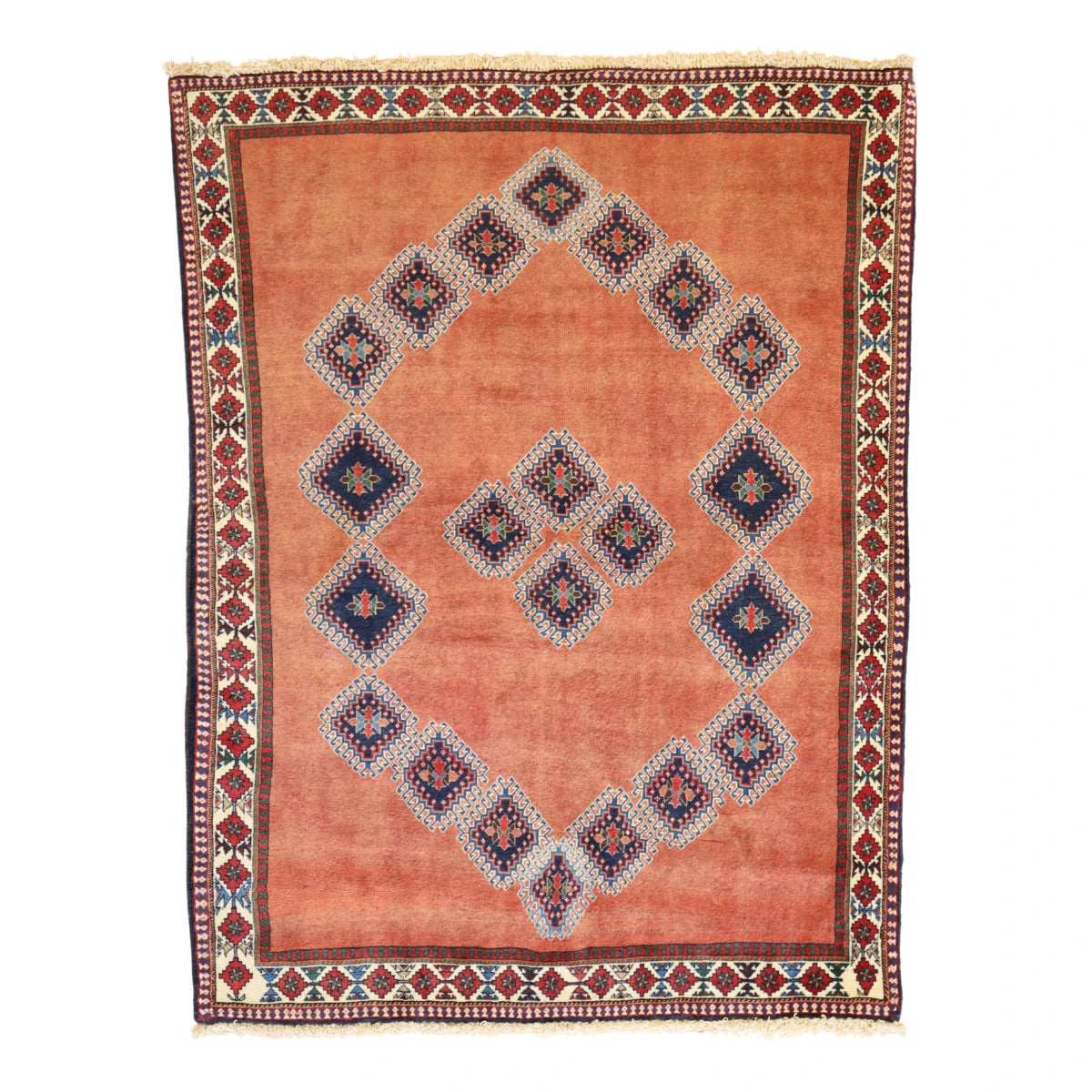 4'9" x 6'6" RED AND RUST YALAMEH GEOMETRIC PERSIAN RUG