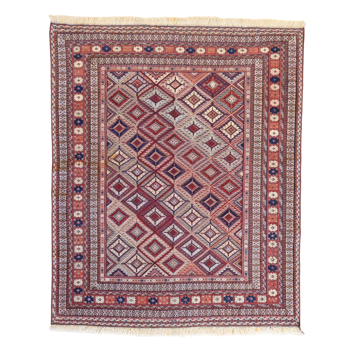 4'11" x 5'11" RED AND BLUE BALUCH GEOMETRIC AFGHANI RUG