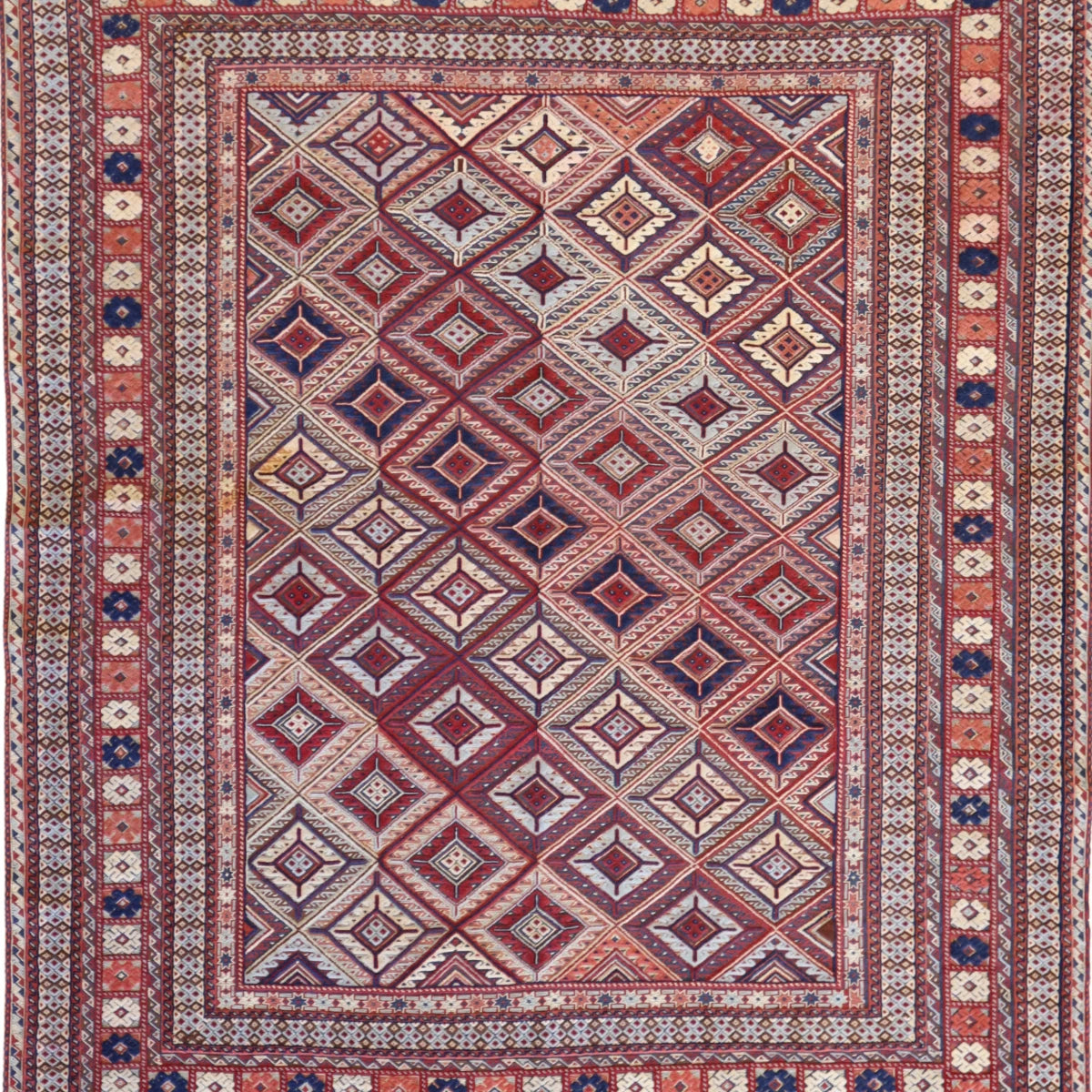 4'11" x 5'11" RED AND BLUE BALUCH GEOMETRIC AFGHANI RUG