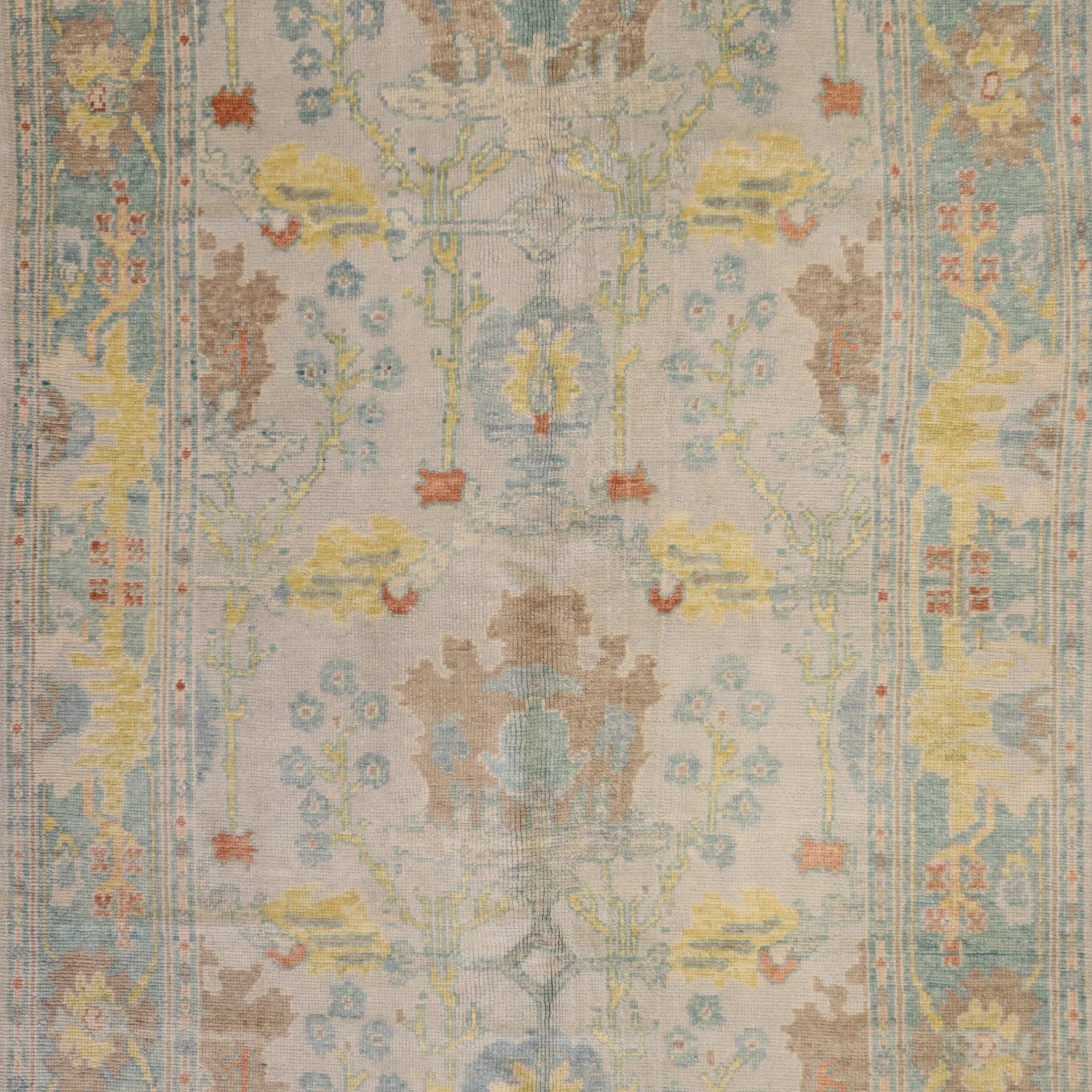 6'2" x 10'4" BEIGE AND GREEN OUSHAK GEOMETRIC TURKISH RUG