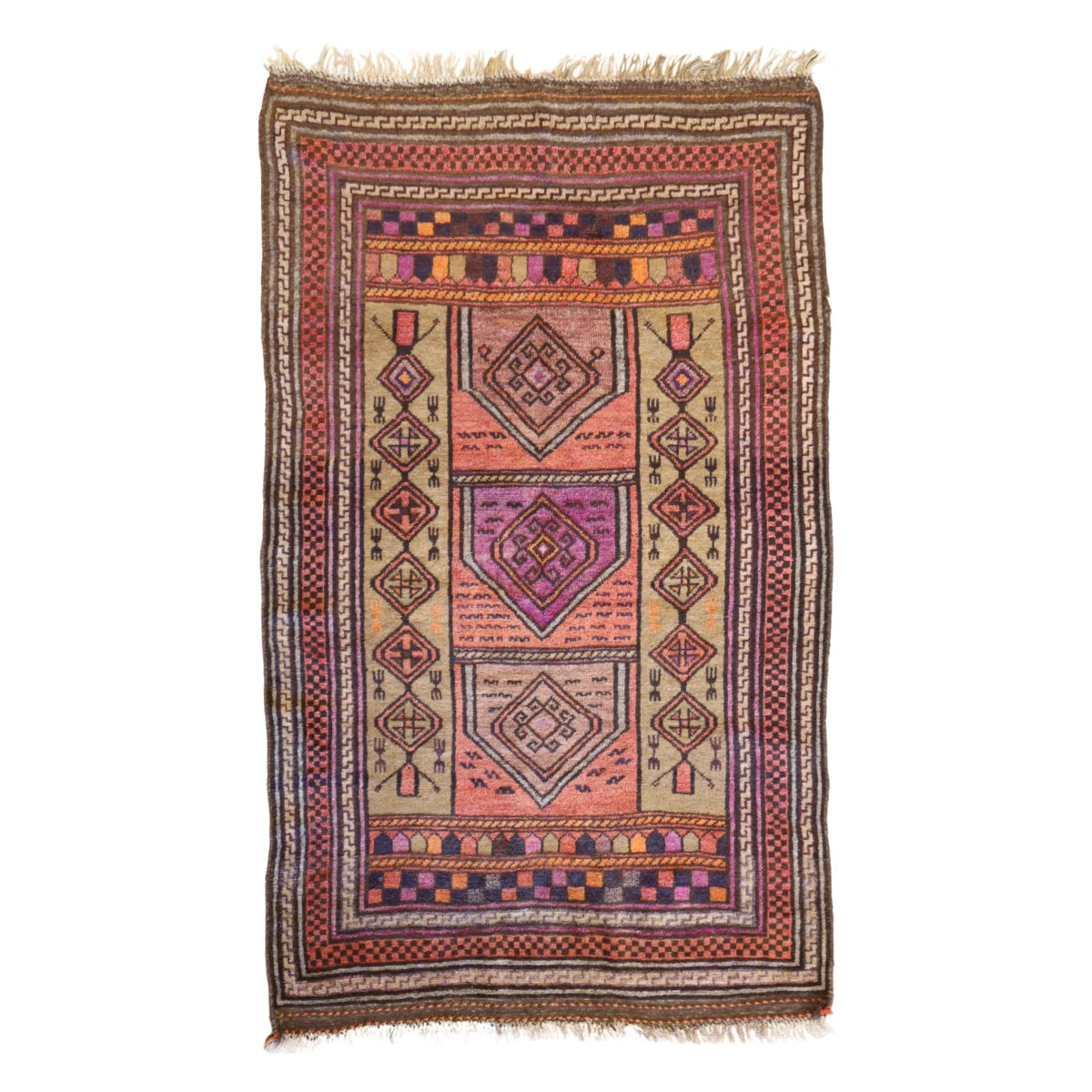 4'2" x 7'0" TAN AND BROWN GABEH GEOMETRIC PERSIAN RUG
