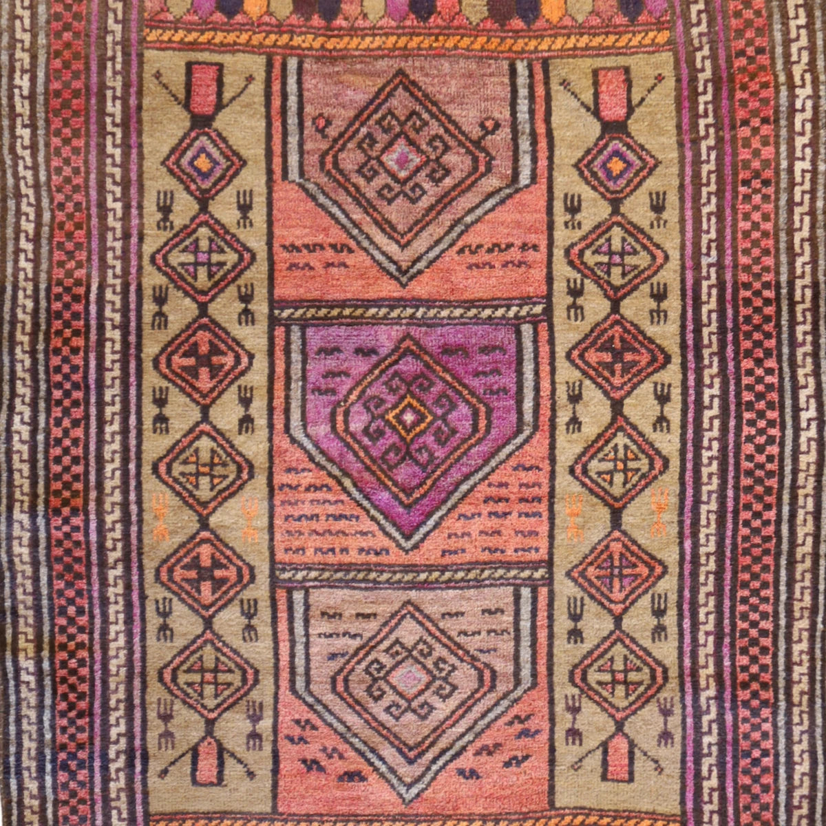 4'2" x 7'0" TAN AND BROWN GABEH GEOMETRIC PERSIAN RUG