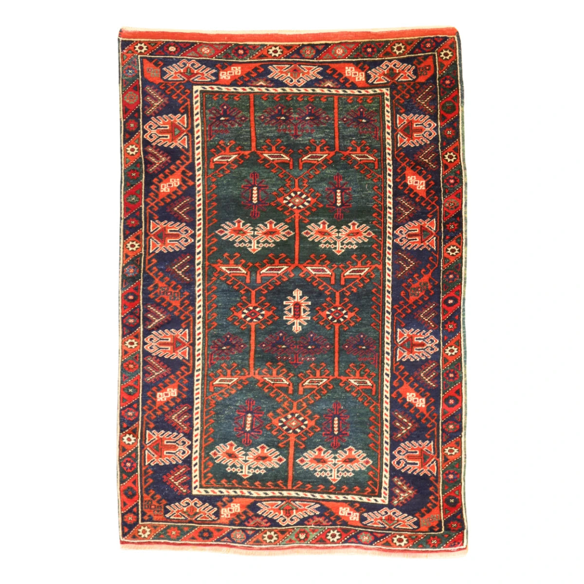 3'9" x 5'6" RED AND GREEN KELIM GEOMETRIC TURKISH RUG