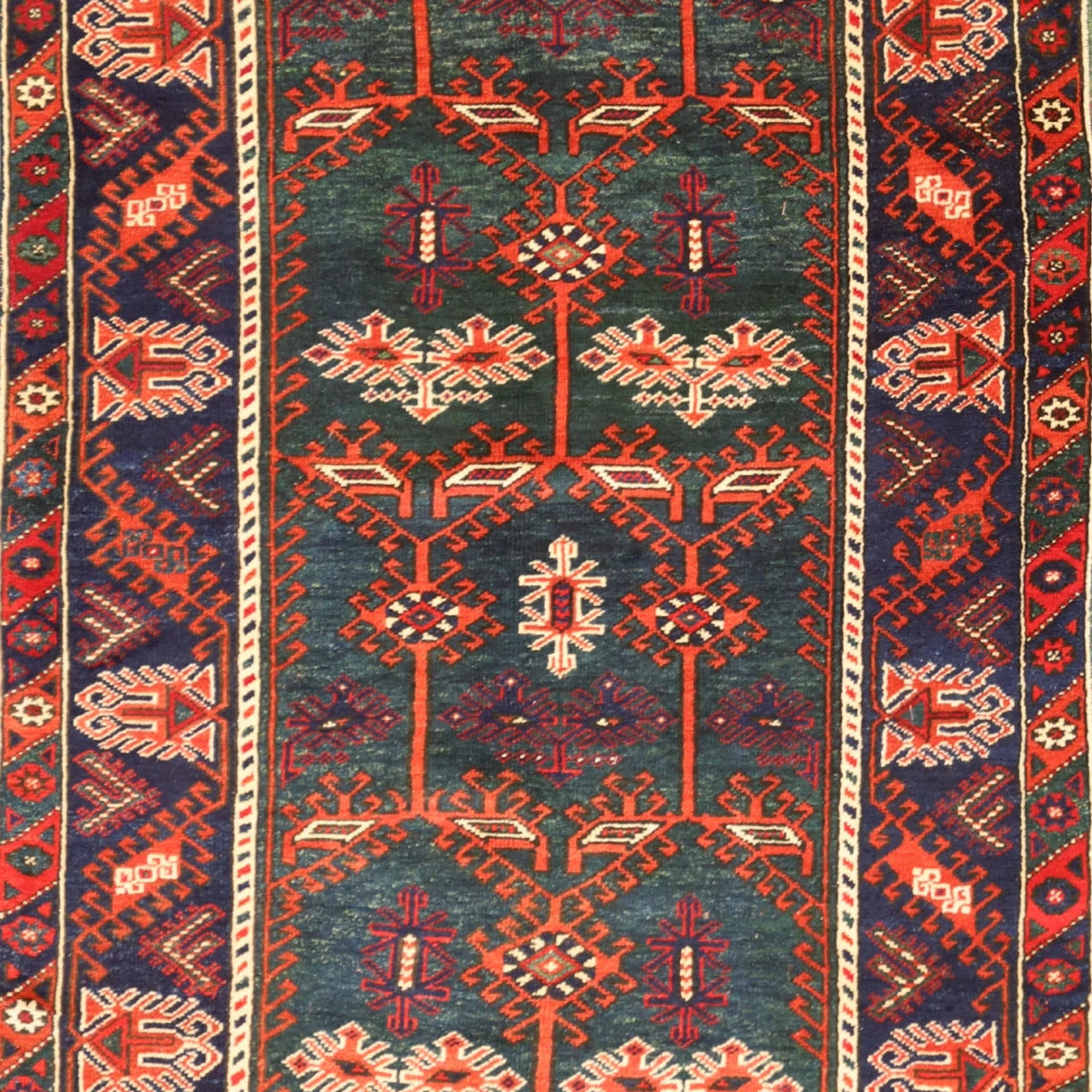 3'9" x 5'6" RED AND GREEN KELIM GEOMETRIC TURKISH RUG