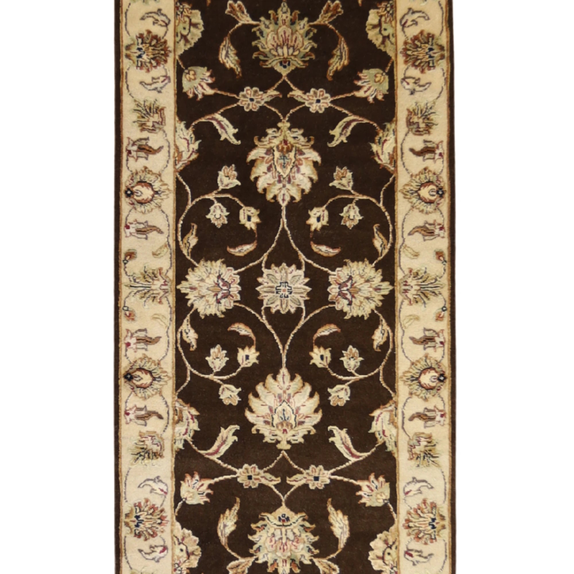 2'7" x 6'1" BROWN AND BEIGE JAIPUR FLORAL INDIAN RUG