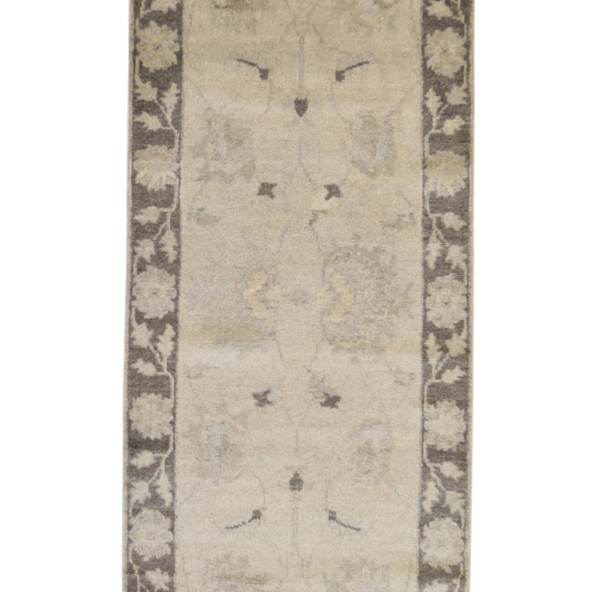 2'6" x 9'10" BEIGE AND TAUPE OUSHAK GEOMETRIC INDIAN RUG