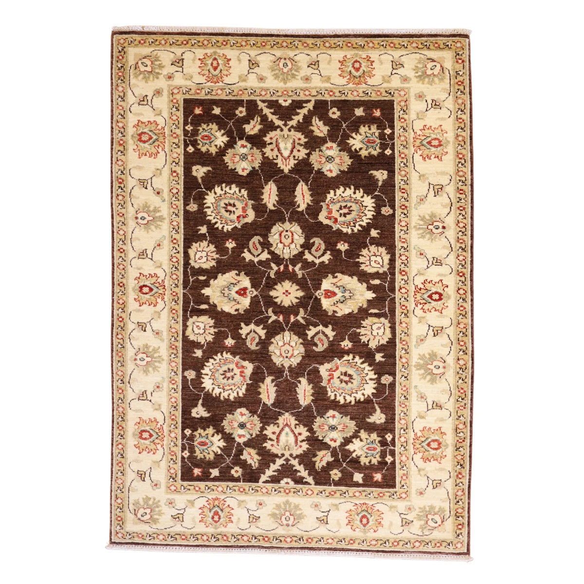 4'2" x 5'11" BROWN AND BEIGE PESHAWAR FLORAL PAKISTANI RUG