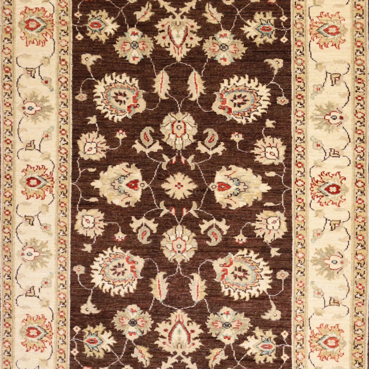 4'2" x 5'11" BROWN AND BEIGE PESHAWAR FLORAL PAKISTANI RUG