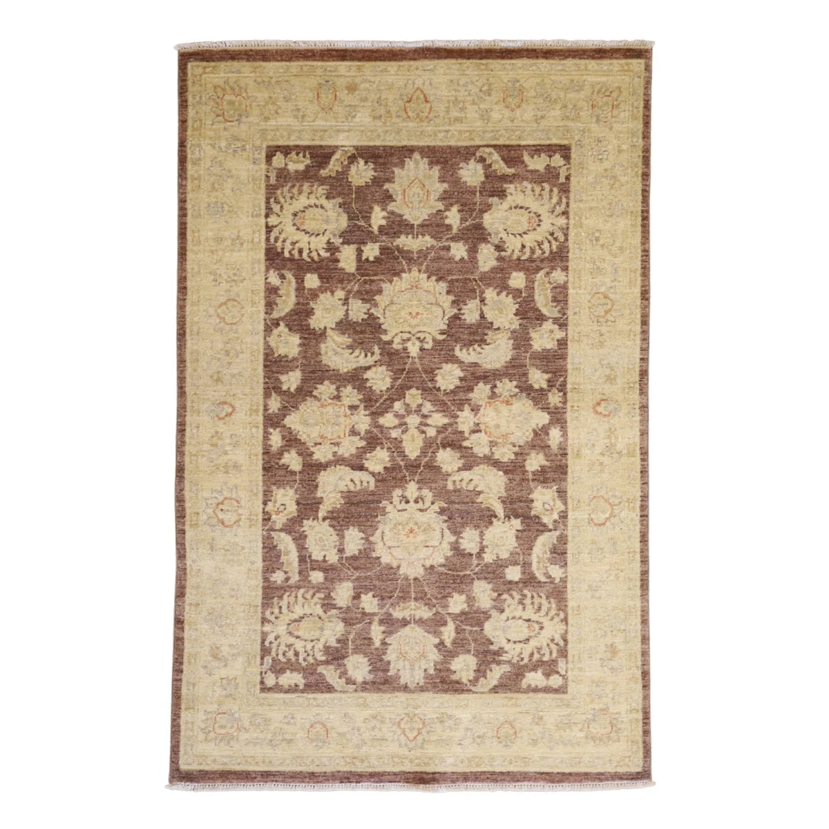 3'10" x 5'11" MAUVE AND BEIGE PESHAWAR FLORAL PAKISTANI RUG