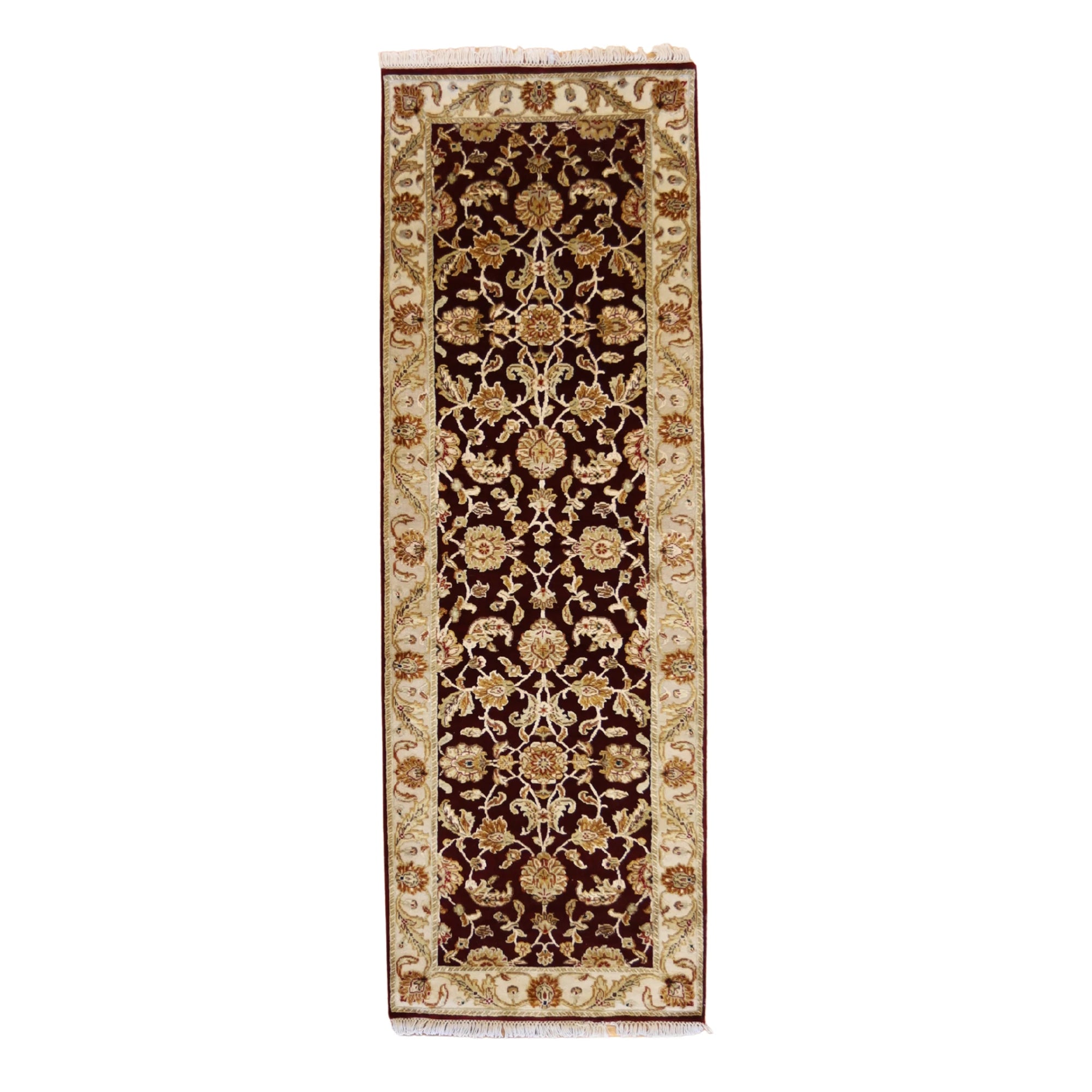 2'8" x 7'11" RED AND IVORY JAIPUR FLORAL INDIAN RUG