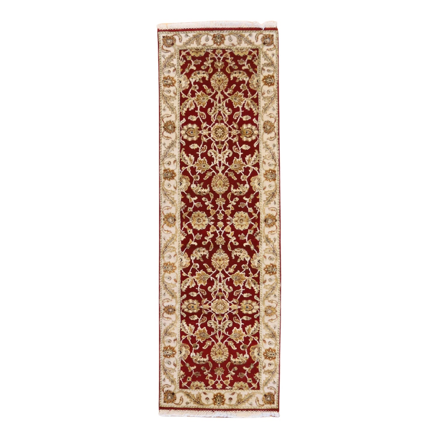 2' 6" x 8' 0" RED AND IVORY JAIPUR FLORAL INDIAN RUG