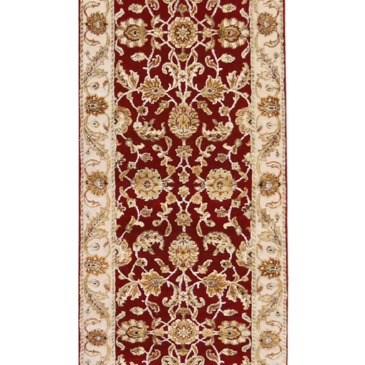 2' 6" x 8' 0" RED AND IVORY JAIPUR FLORAL INDIAN RUG