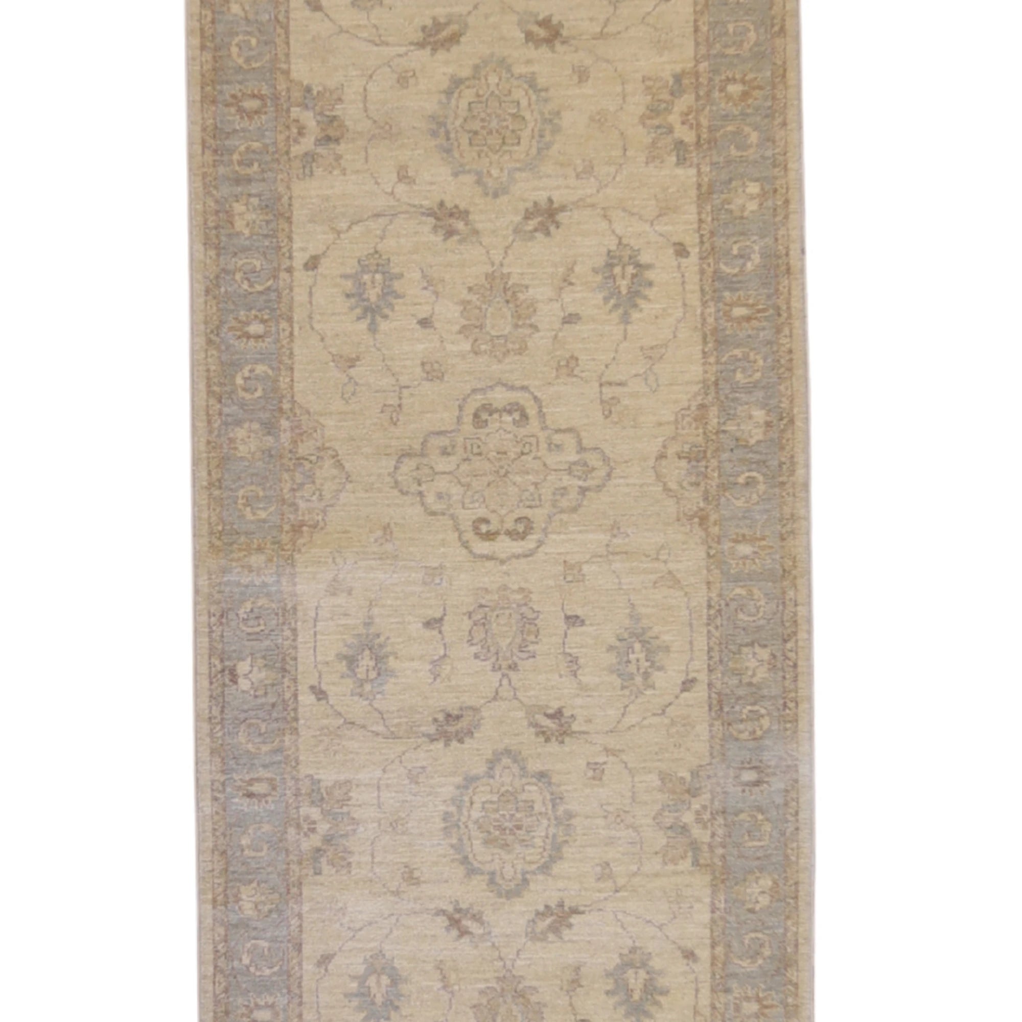 2'9" x 10'1" GOLD AND BLUE PESHAWAR GEOMETRIC PAKISTANI RUG