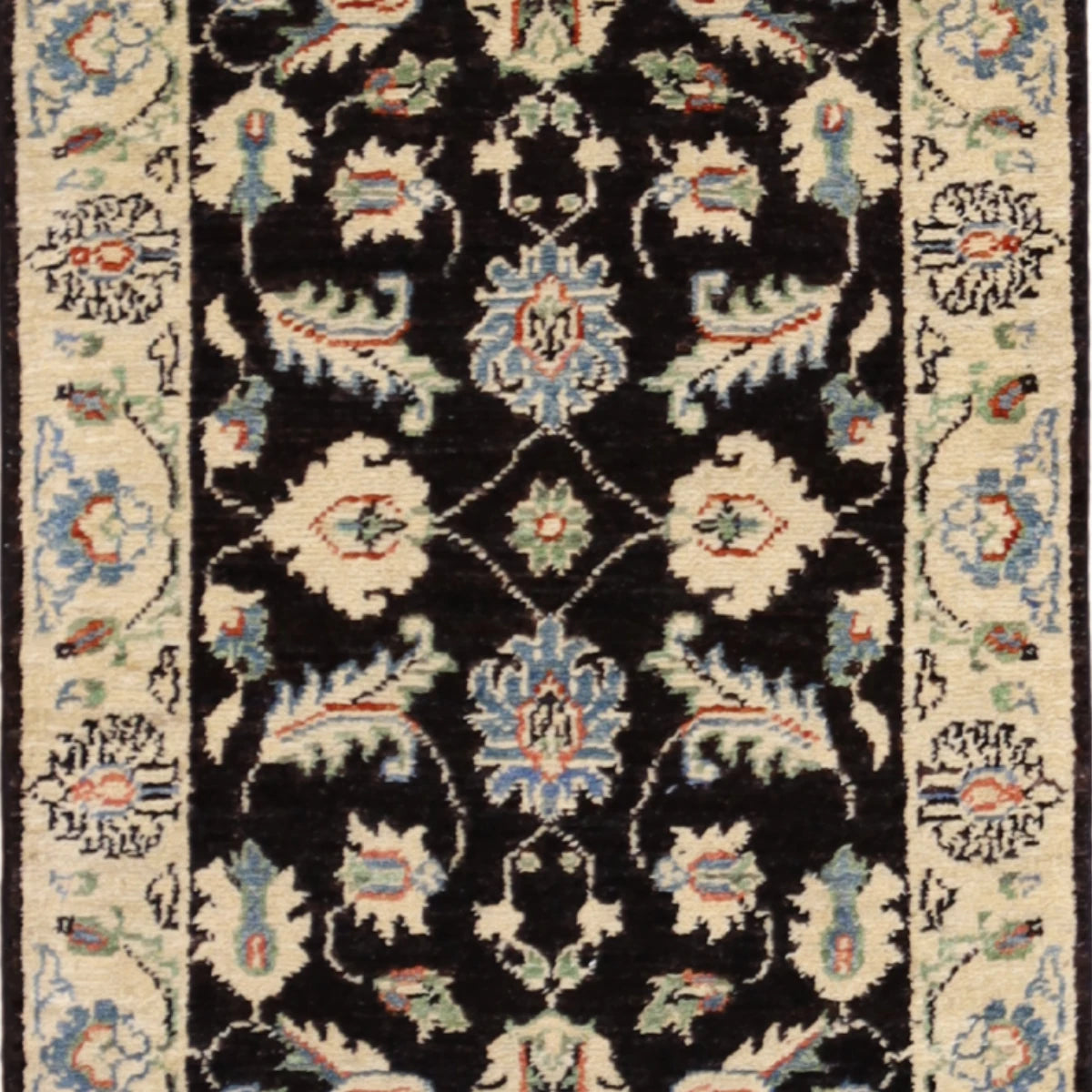 2'0" x 3'0" BLACK AND BEIGE PESHAWAR GEOMETRIC INDIAN RUG