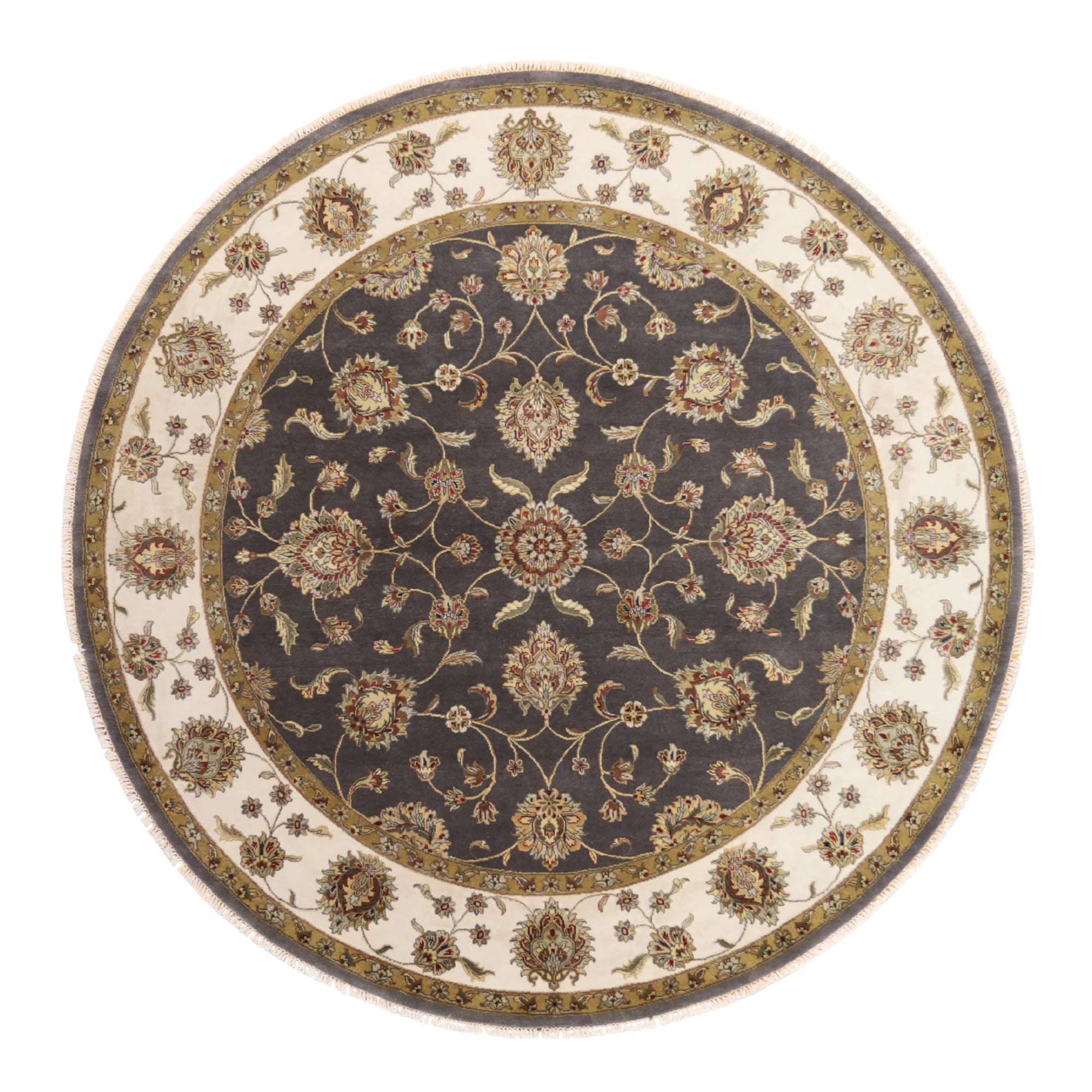 8'1" x 8'2" GRAY AND BEIGE JAIPUR FLORAL INDIAN RUG