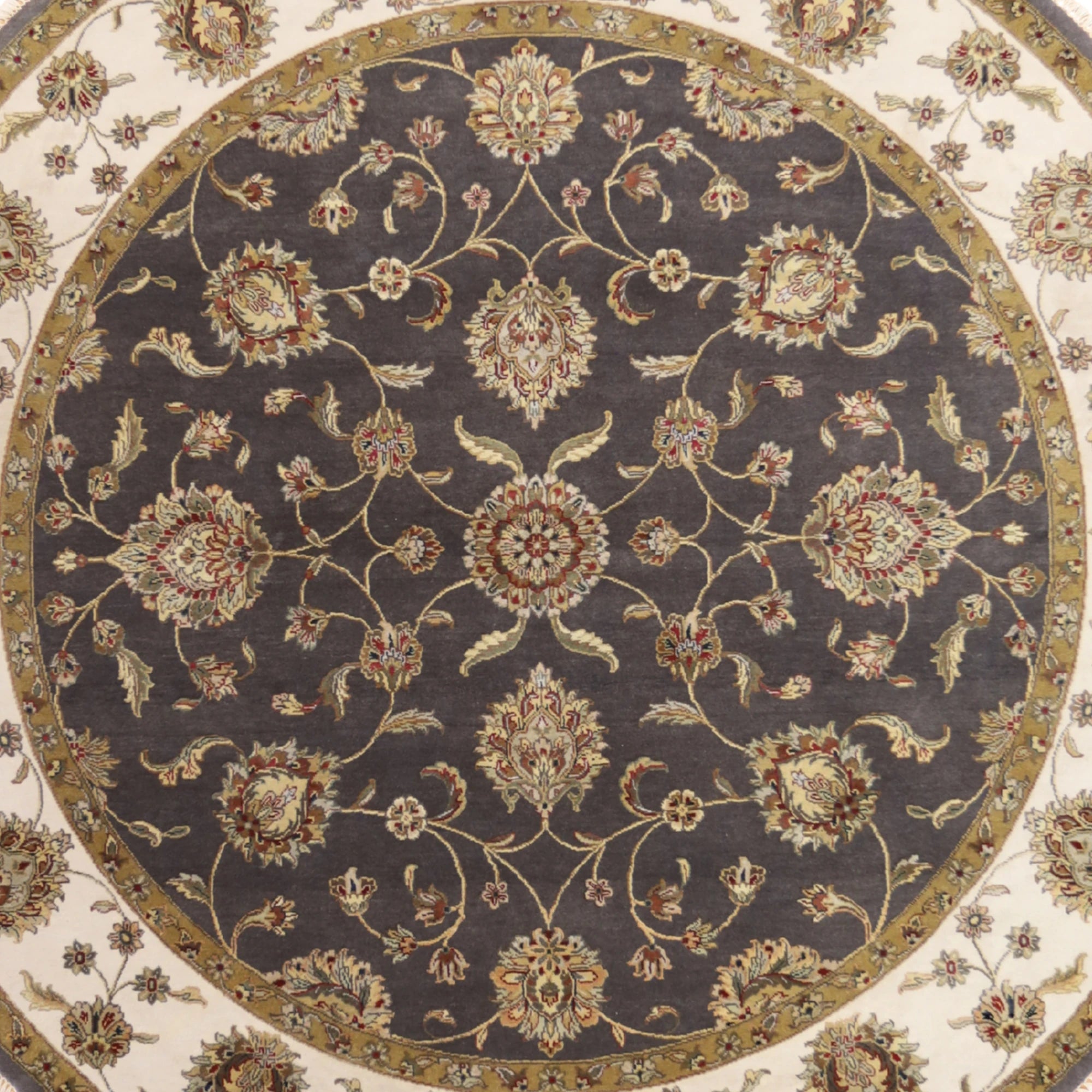 8'1" x 8'2" GRAY AND BEIGE JAIPUR FLORAL INDIAN RUG