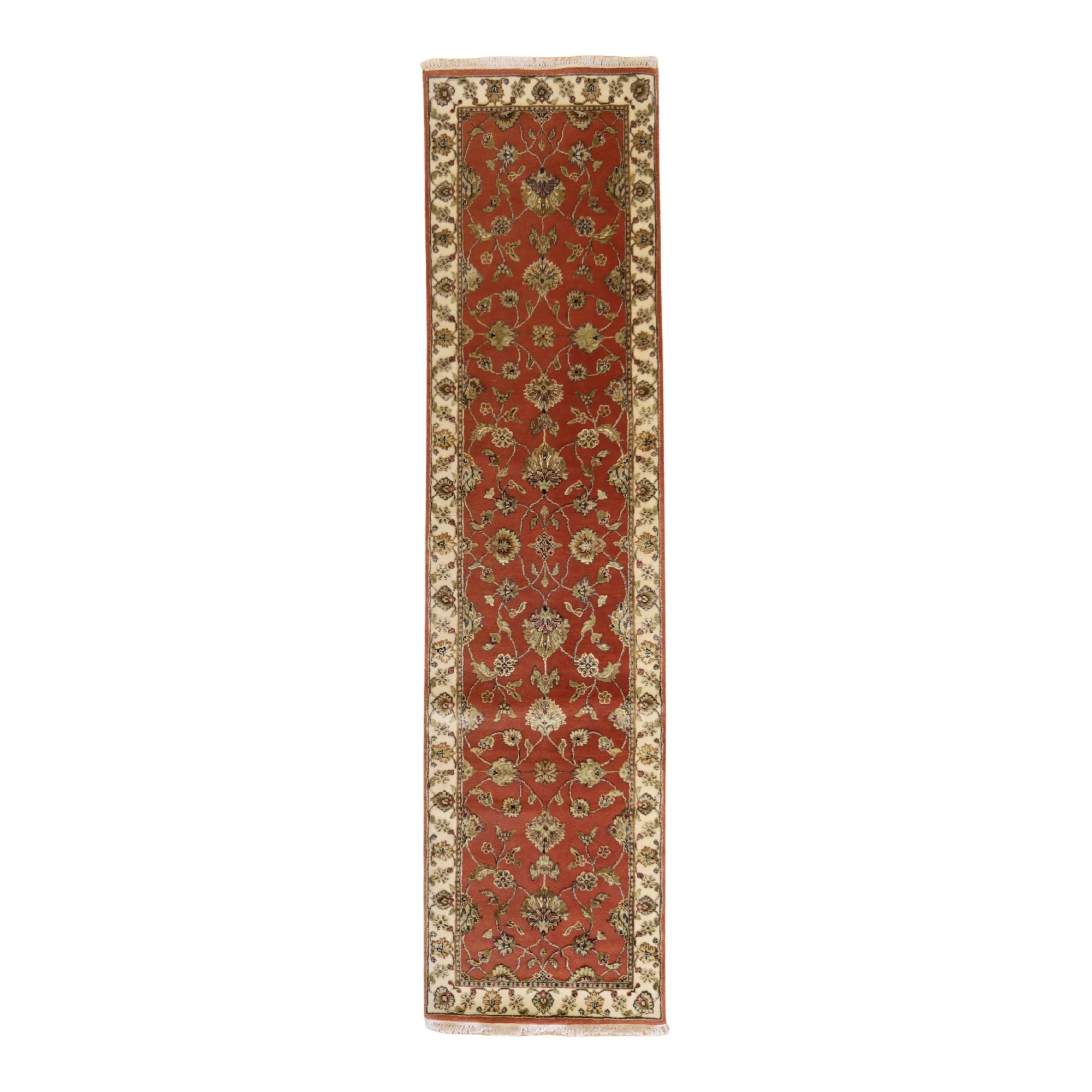 2'6" x 9'11" RUST AND IVORY JAIPUR FLORAL INDIAN RUG
