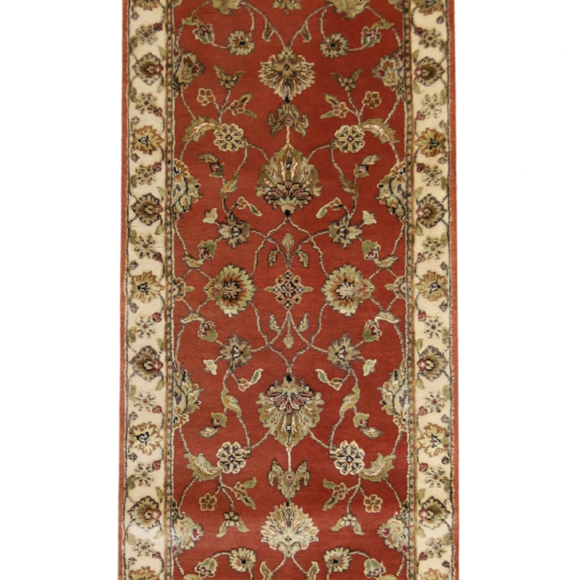 2'6" x 9'11" RUST AND IVORY JAIPUR FLORAL INDIAN RUG