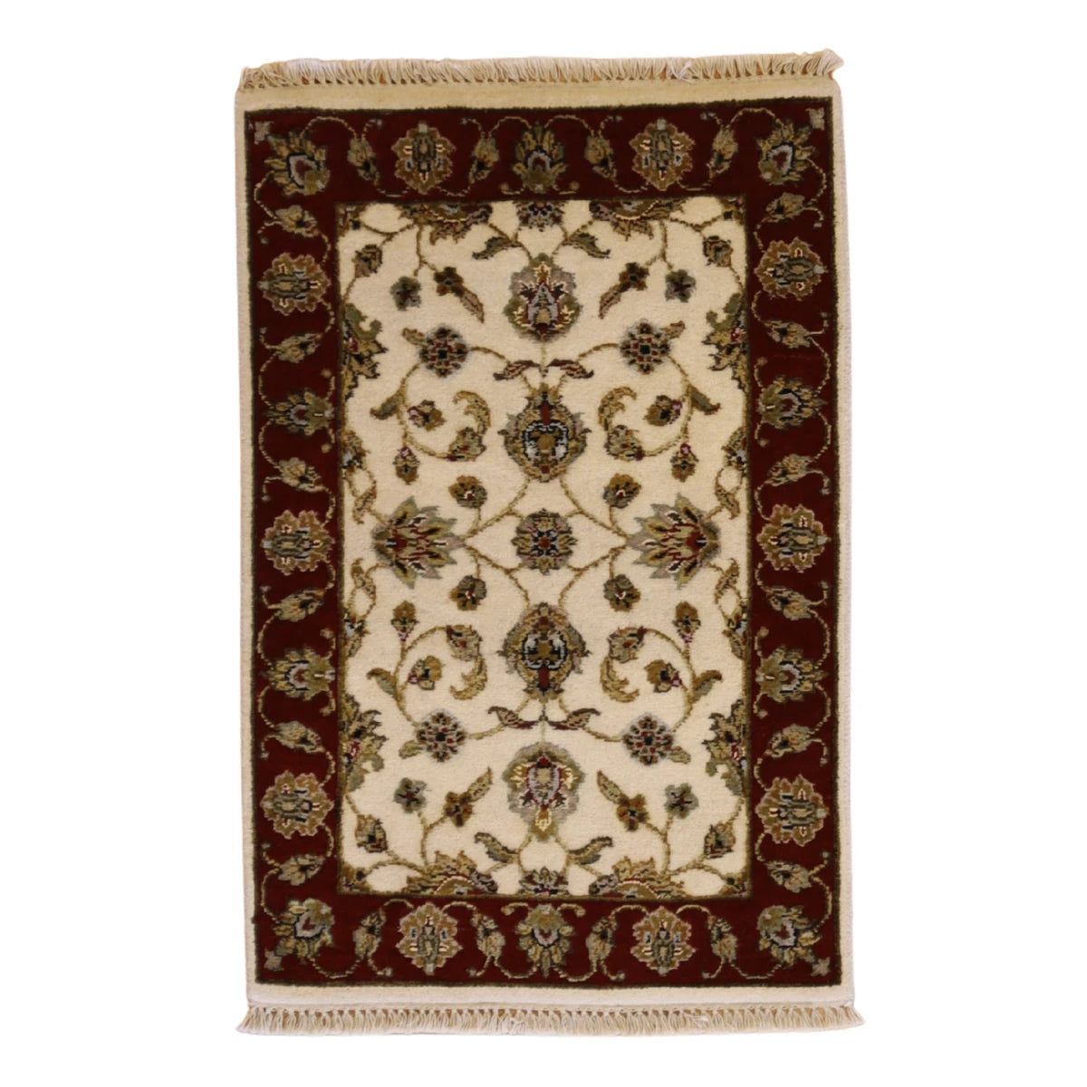 2'1" x 3'1" IVORY AND RED JAIPUR FLORAL INDIAN RUG