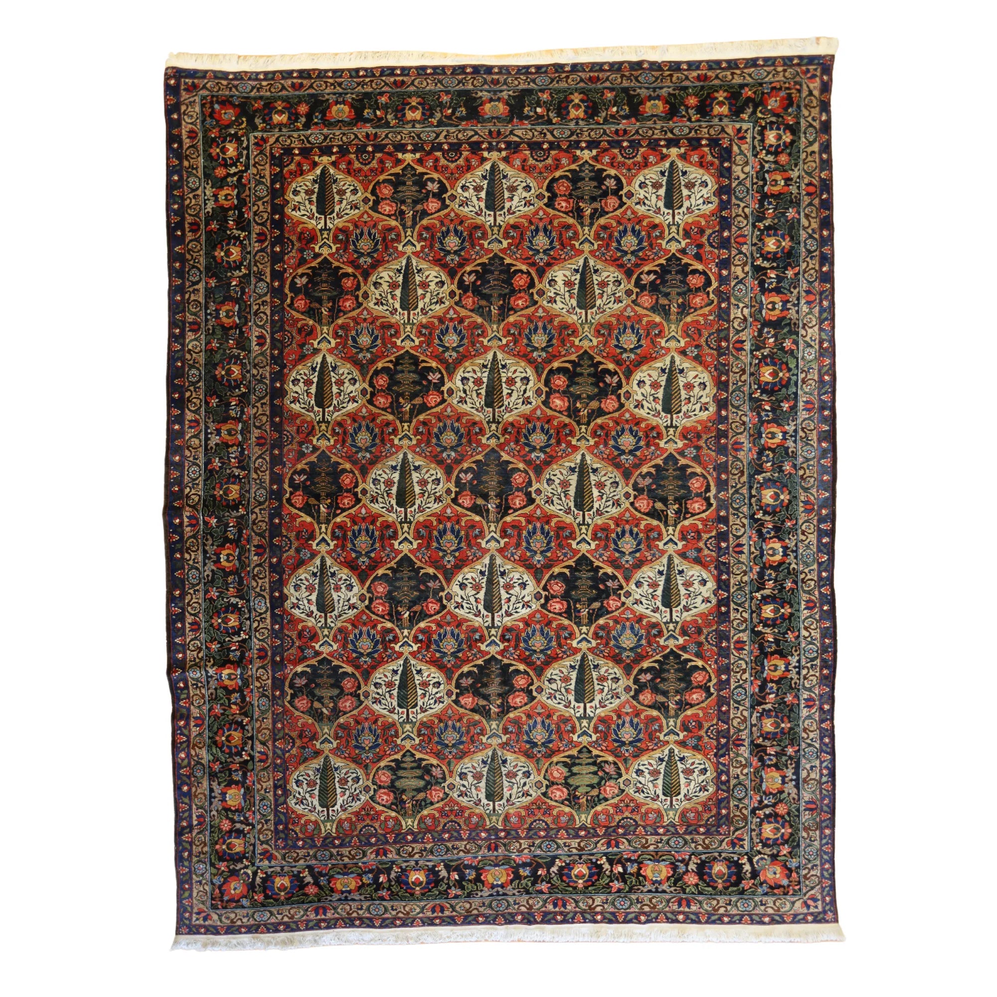 10'6" x 14'0" RED AND NAVY BAKHTIARI FLORAL PERSIAN RUG