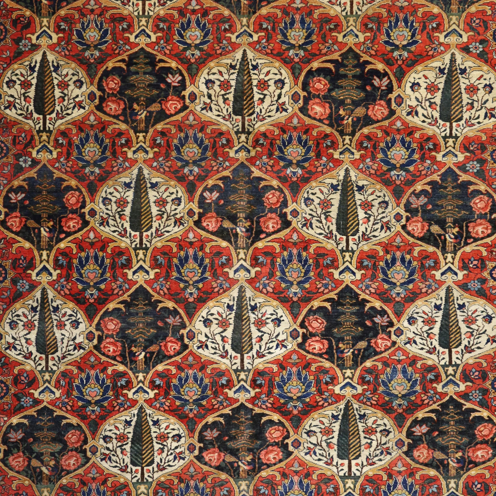 10'6" x 14'0" RED AND NAVY BAKHTIARI FLORAL PERSIAN RUG