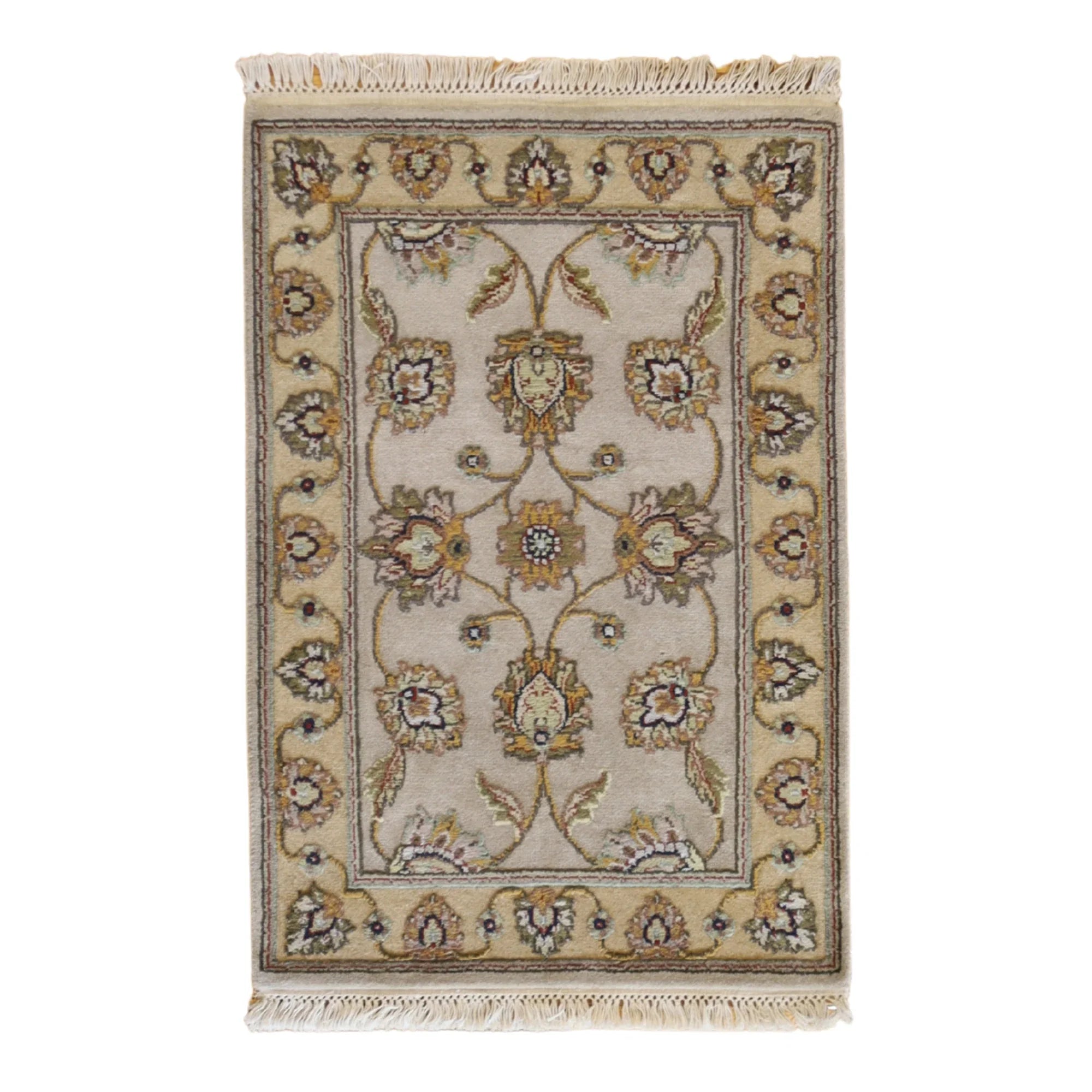 2'0" x 3'0" TAN AND GOLD JAIPUR FLORAL INDIAN RUG