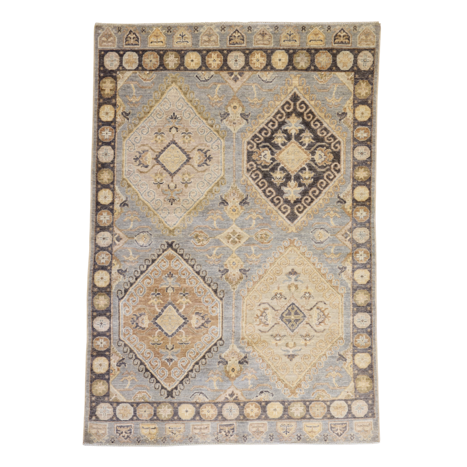 4'0" x 5'10" BLUE AND NAVY PESHAWAR GEOMETRIC PAKISTANI RUG