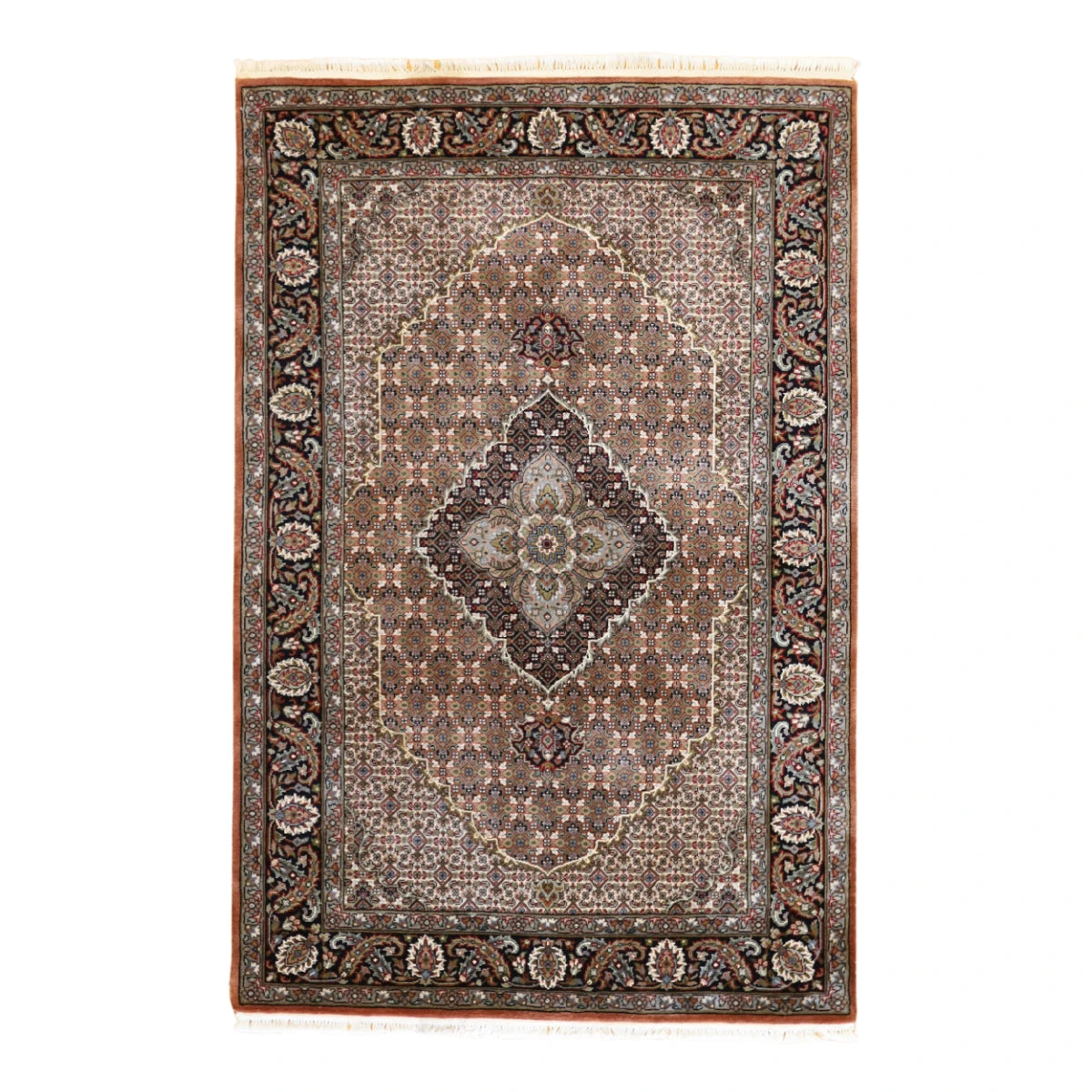 4'0" x 6'0" RUST AND BLACK TABRIZ FISH DESIGN INDIAN RUG