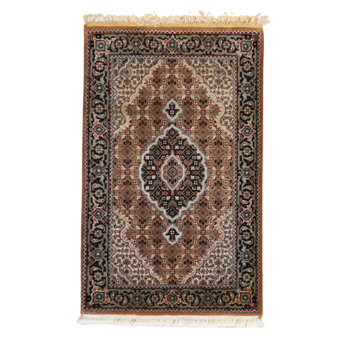 2'0" x 3'0" RUST AND IVORY TABRIZ FISH DESIGN INDIAN RUG