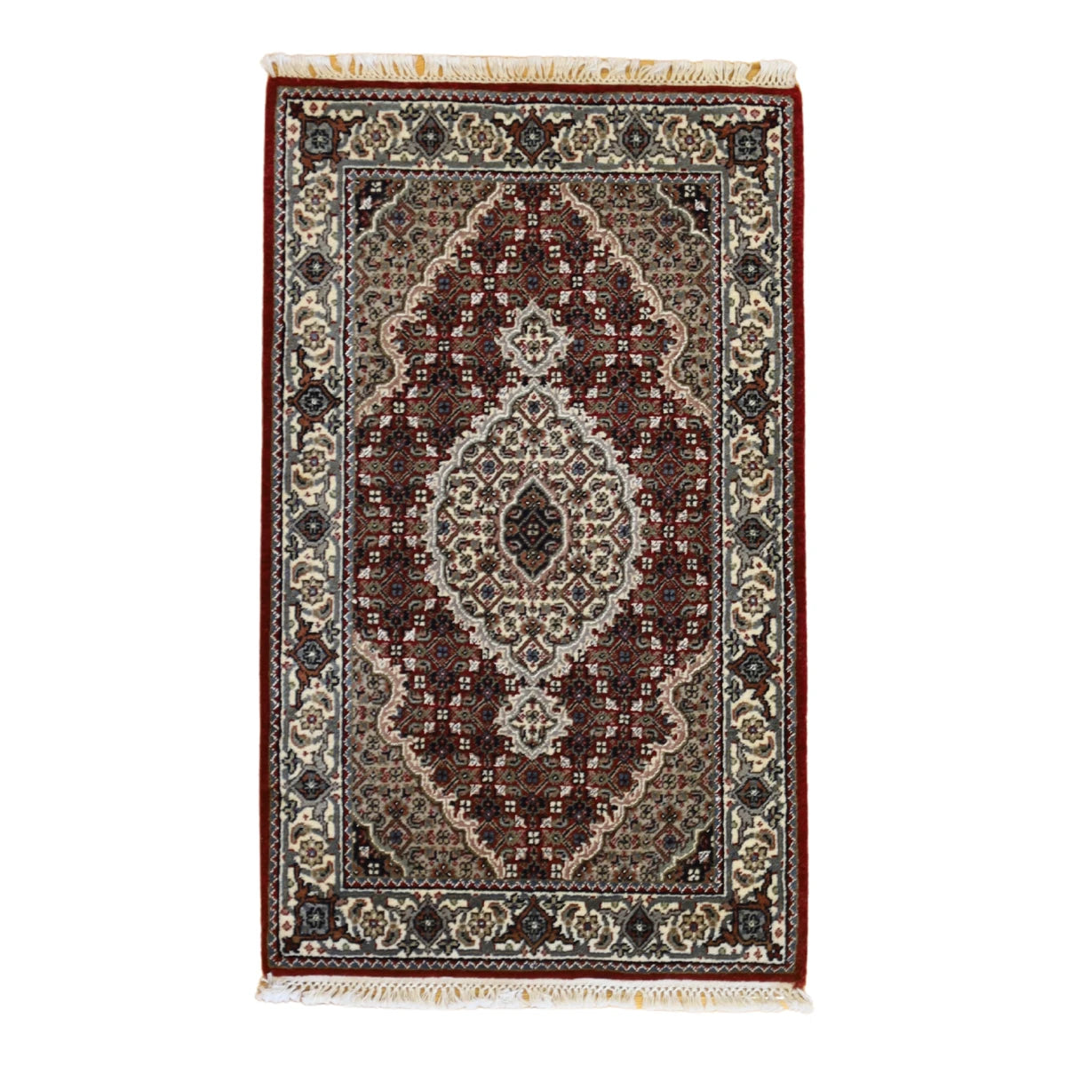 2'0" x 3'0" RED AND IVORY TABRIZ FISH DESIGN INDIAN RUG