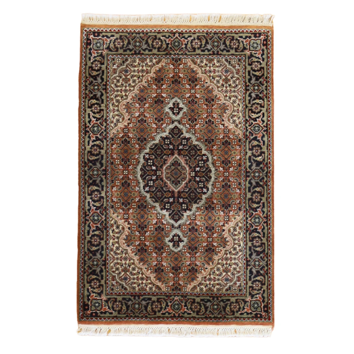 2'0" x 3'0" RUST AND BLACK TABRIZ FISH DESIGN INDIAN RUG
