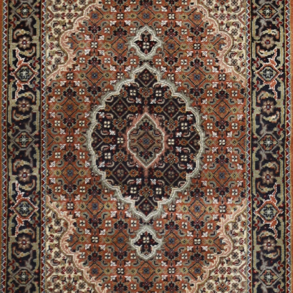 2'0" x 3'0" RUST AND BLACK TABRIZ FISH DESIGN INDIAN RUG