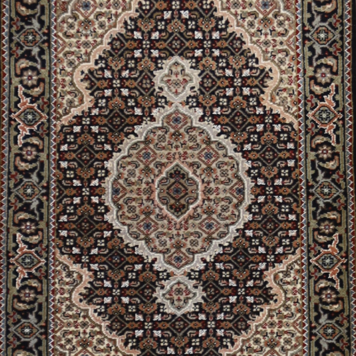 2'0" x 3'0" BLACK AND BLACK TABRIZ FISH DESIGN INDIAN RUG