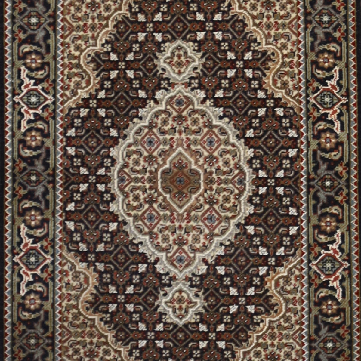 2'0" x 3'0" BLACK AND BLACK TABRIZ FISH DESIGN INDIAN RUG